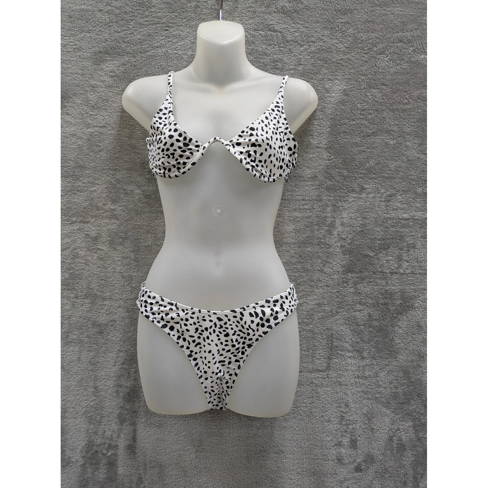 Dot Print Bikini Set Women Small Black White Spotted Underwire High Cut Cheeky